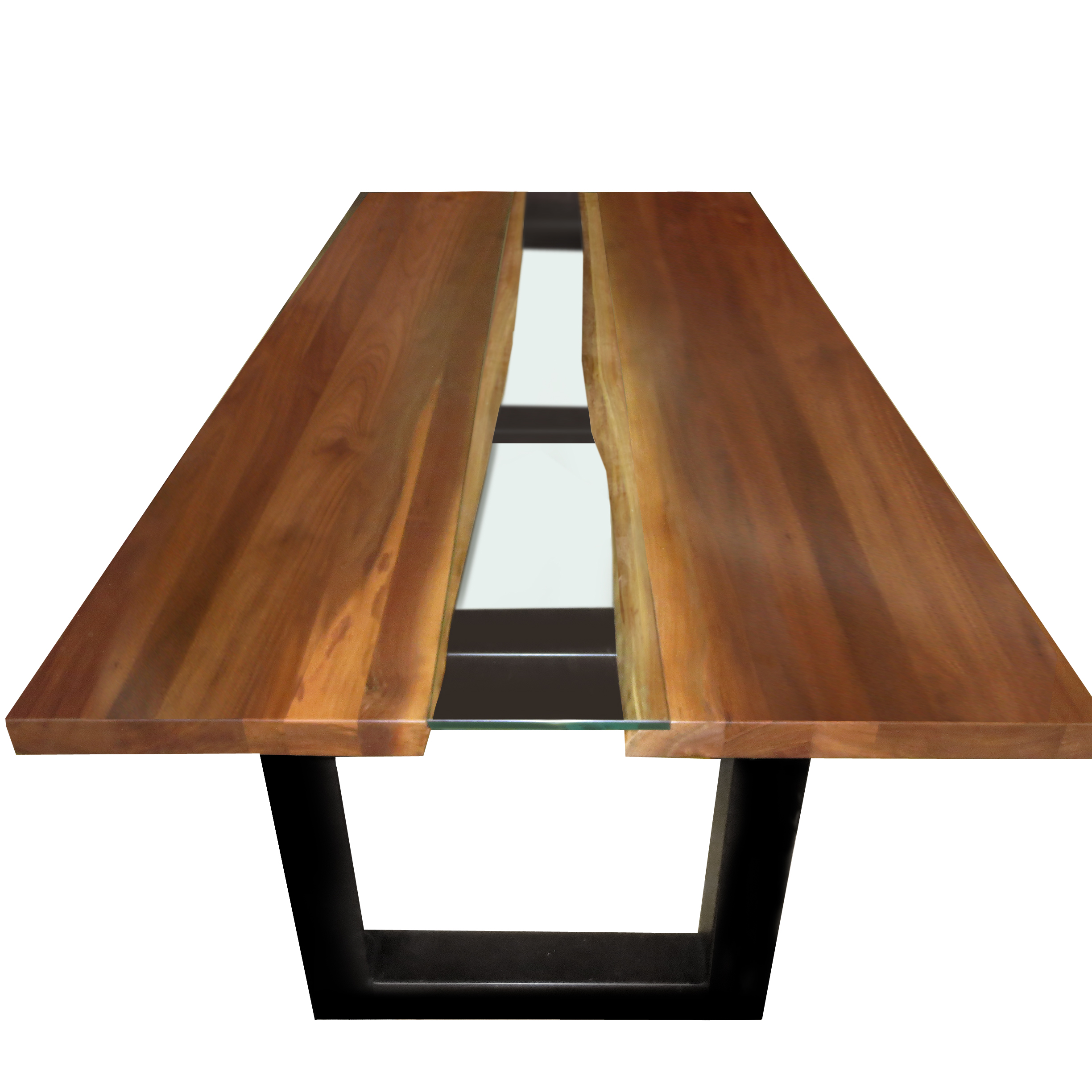 Wood table deals with glass inlay