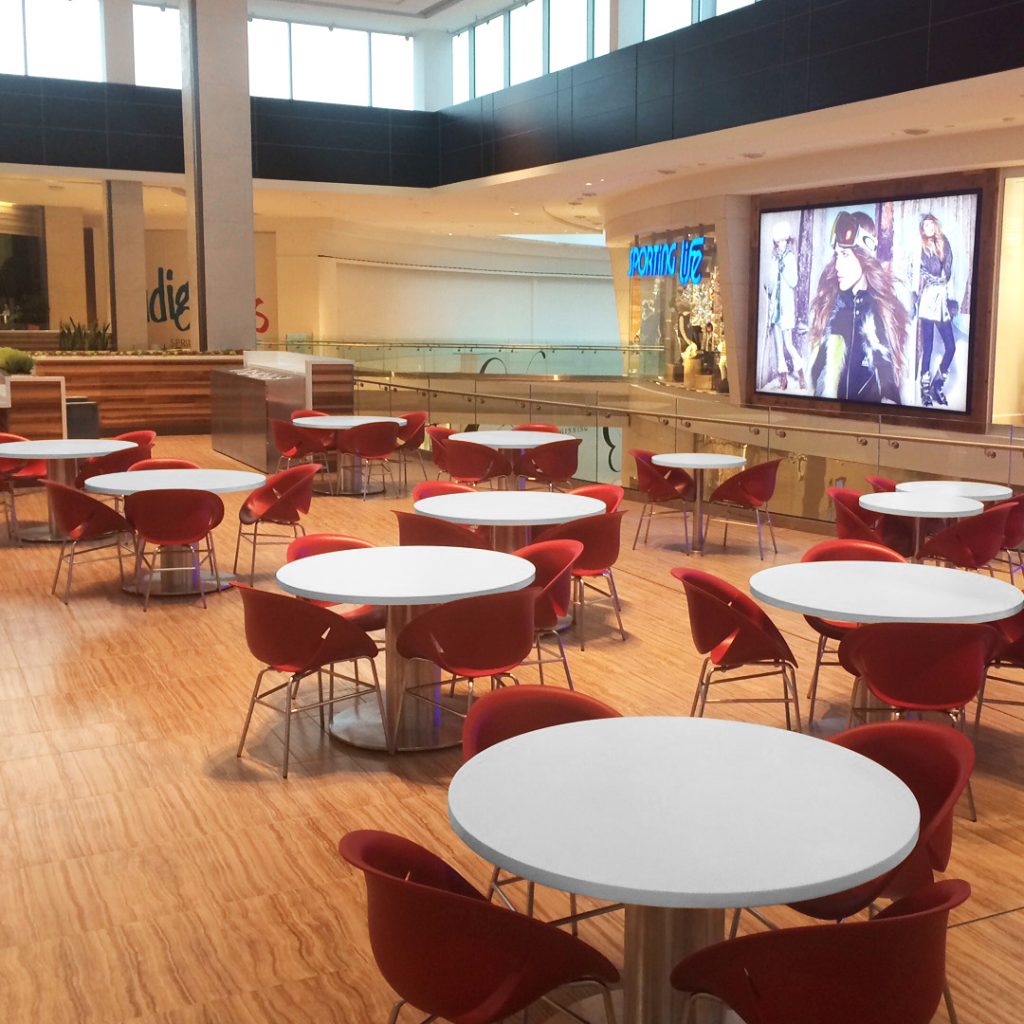 Location: Toronto, ONChair(s):927-POLY/SMLG Igloo Stack 919 Bubble Stack Table Base(s): 4100 Disc 9300 Oakley Base Table Top(s): Corian built to specificationBench(s):Custom CF Sherway Bench